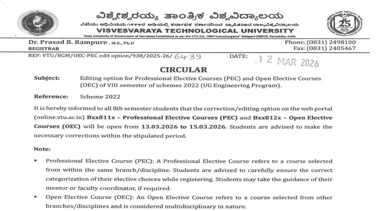 VTU 2022 Scheme PEC and OEC